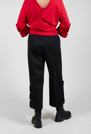 Jersey Trousers with Floral Embellishment in Nero