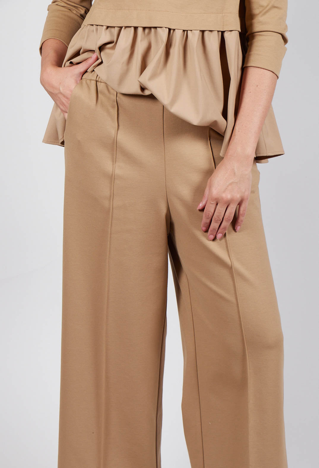 Jersey Wide Leg Trousers in Camel