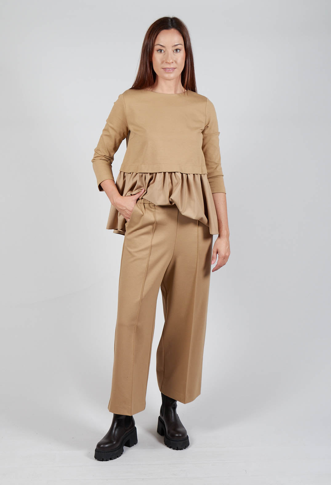 Jersey Wide Leg Trousers in Camel