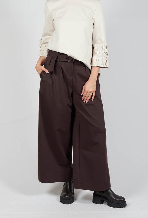 Jersey Wide Leg Trousers with Belt in Java