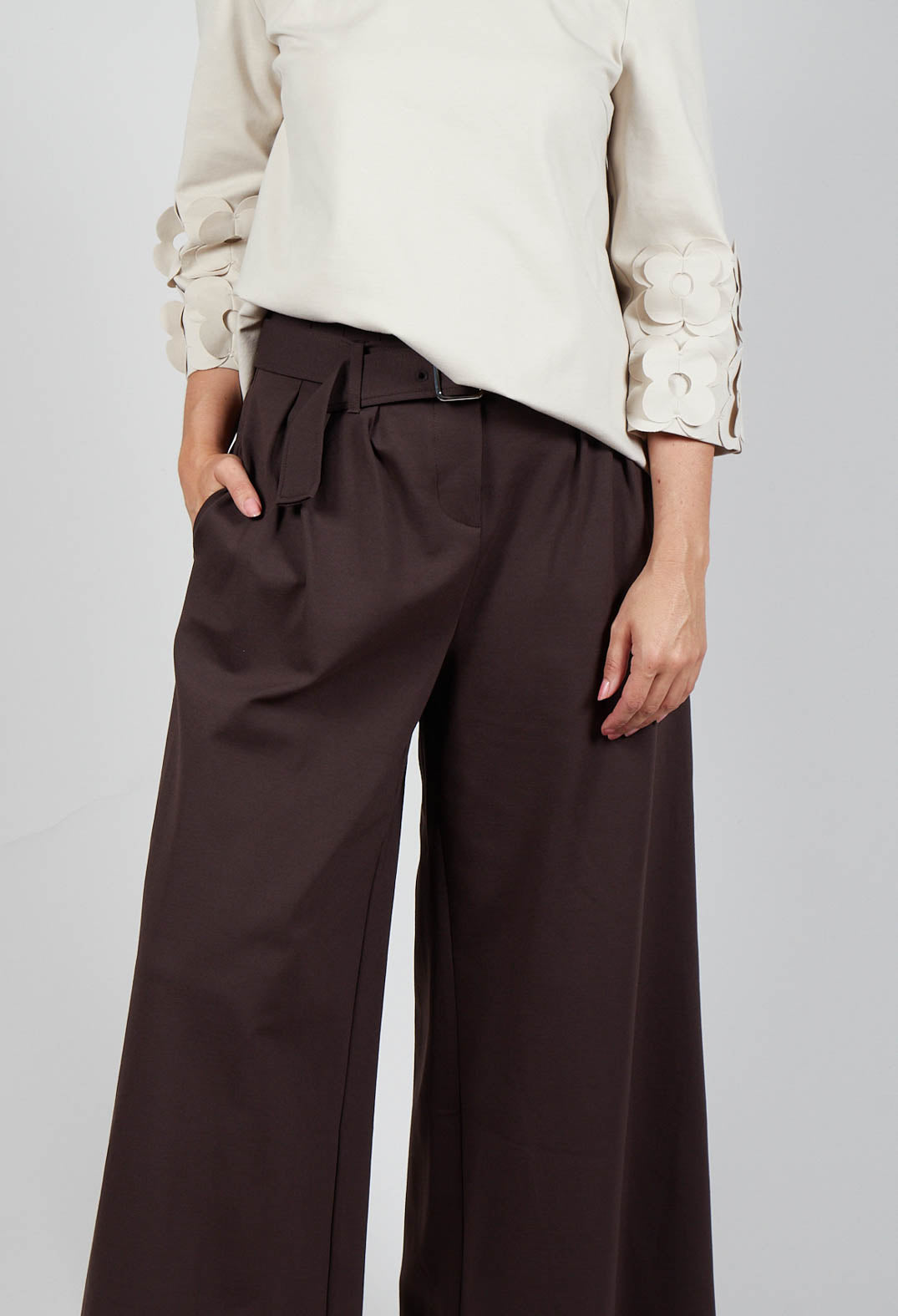 Jersey Wide Leg Trousers with Belt in Java