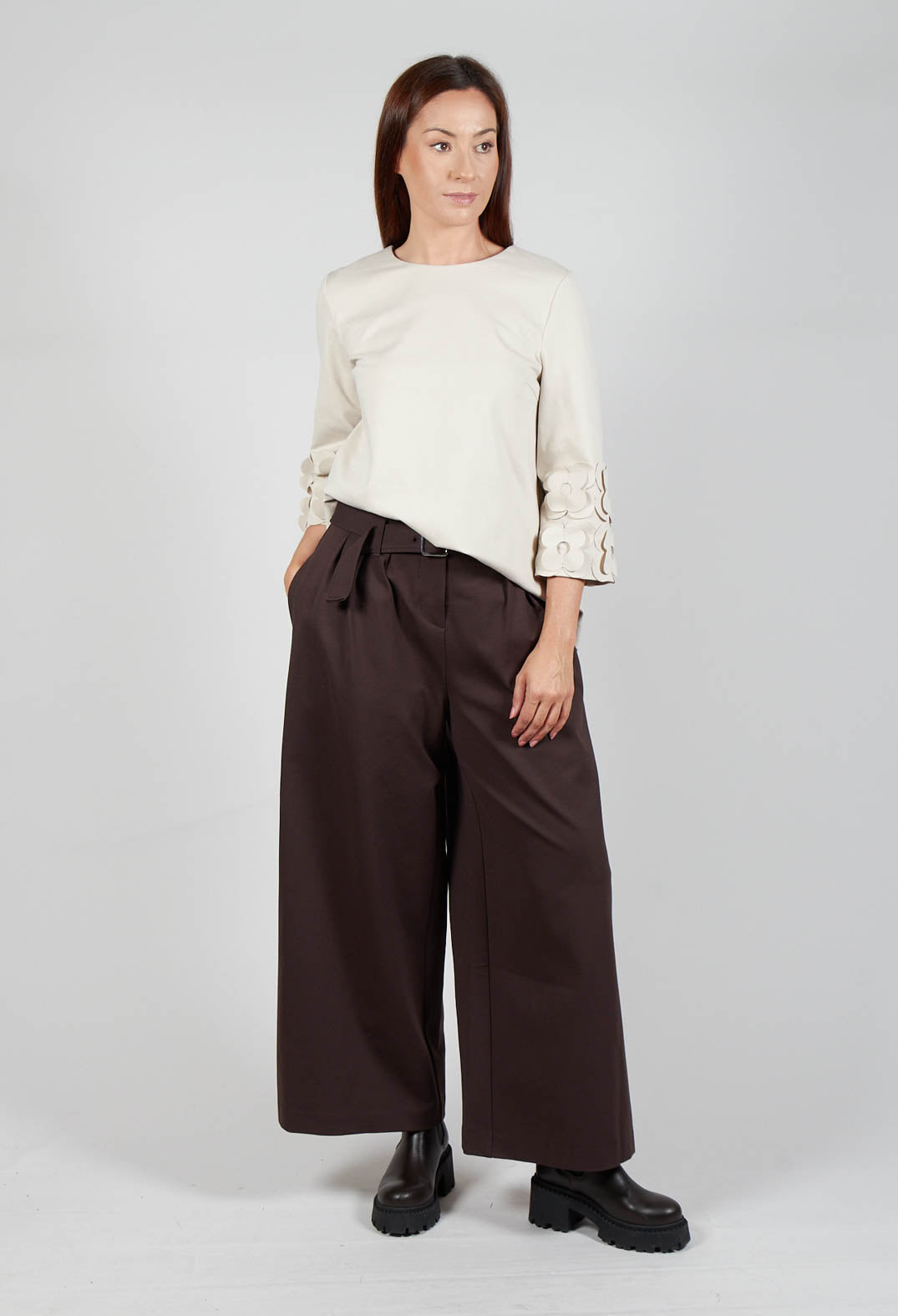 Jersey Wide Leg Trousers with Belt in Java