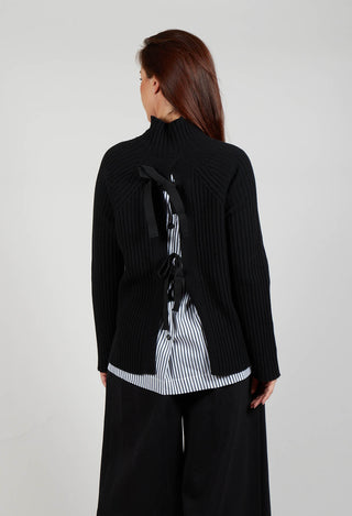 Jumper with Striped Underlay in Nero and Off White Antracite