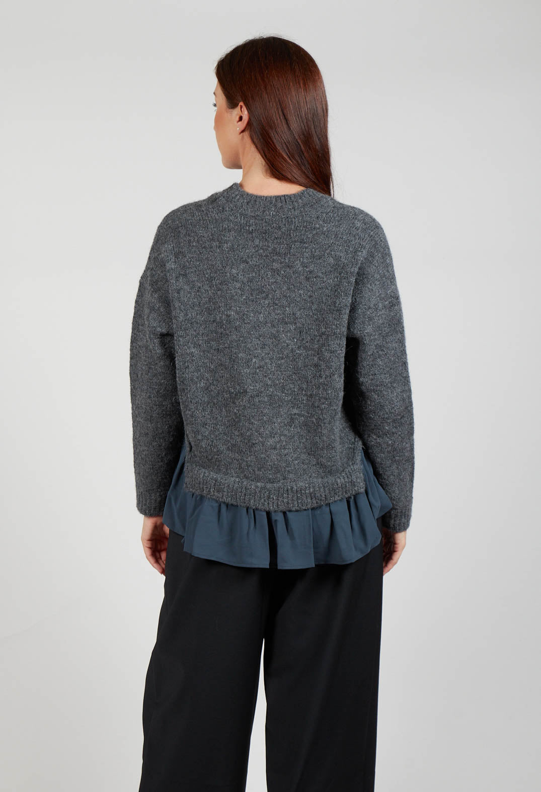 Knitted Cardigan with Frill Hem in Grey and Piomb