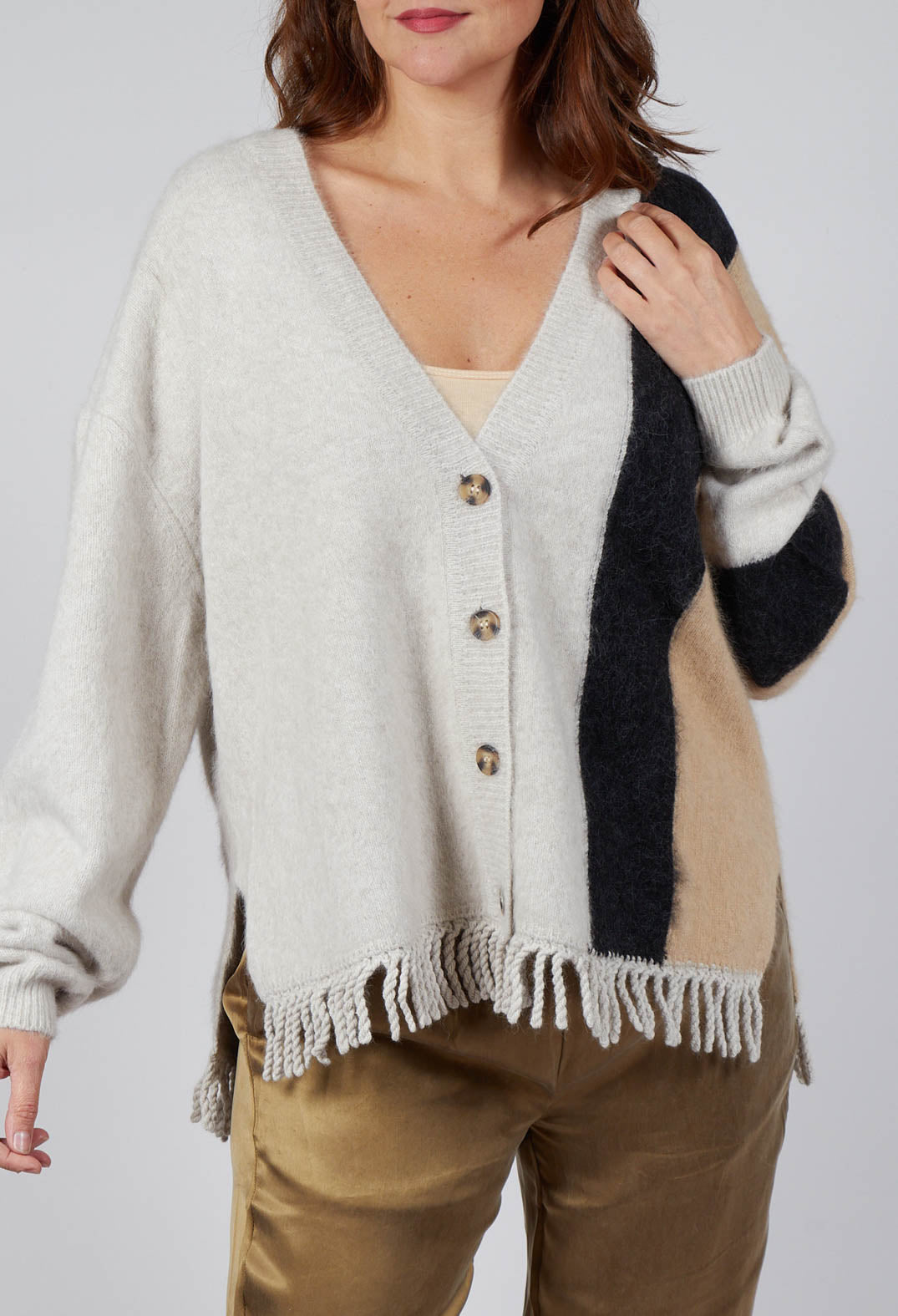 Knitted Fowler Cardigan in Greige