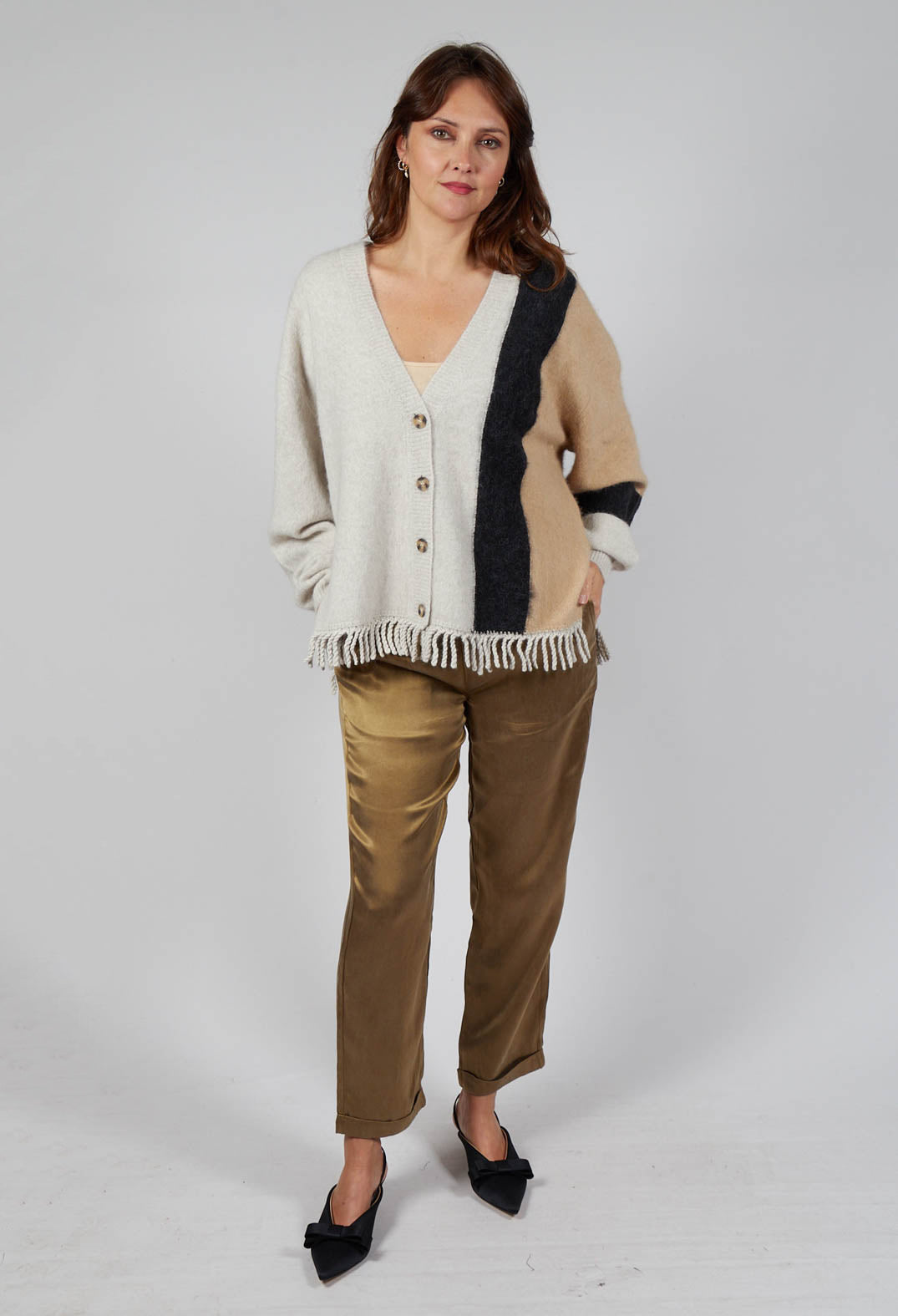 Knitted Fowler Cardigan in Greige