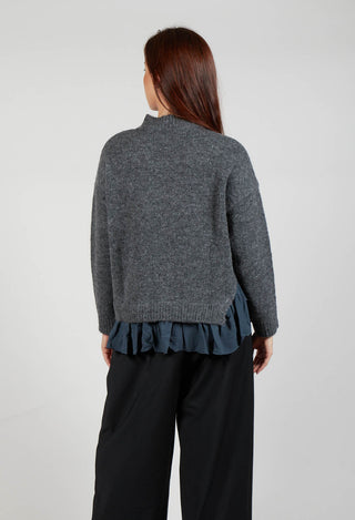 Knitted Jumper with Frill Hem in Grey and Piomb