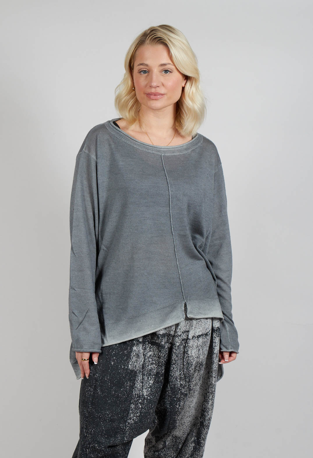 Knitted Slouch Jumper in Grey