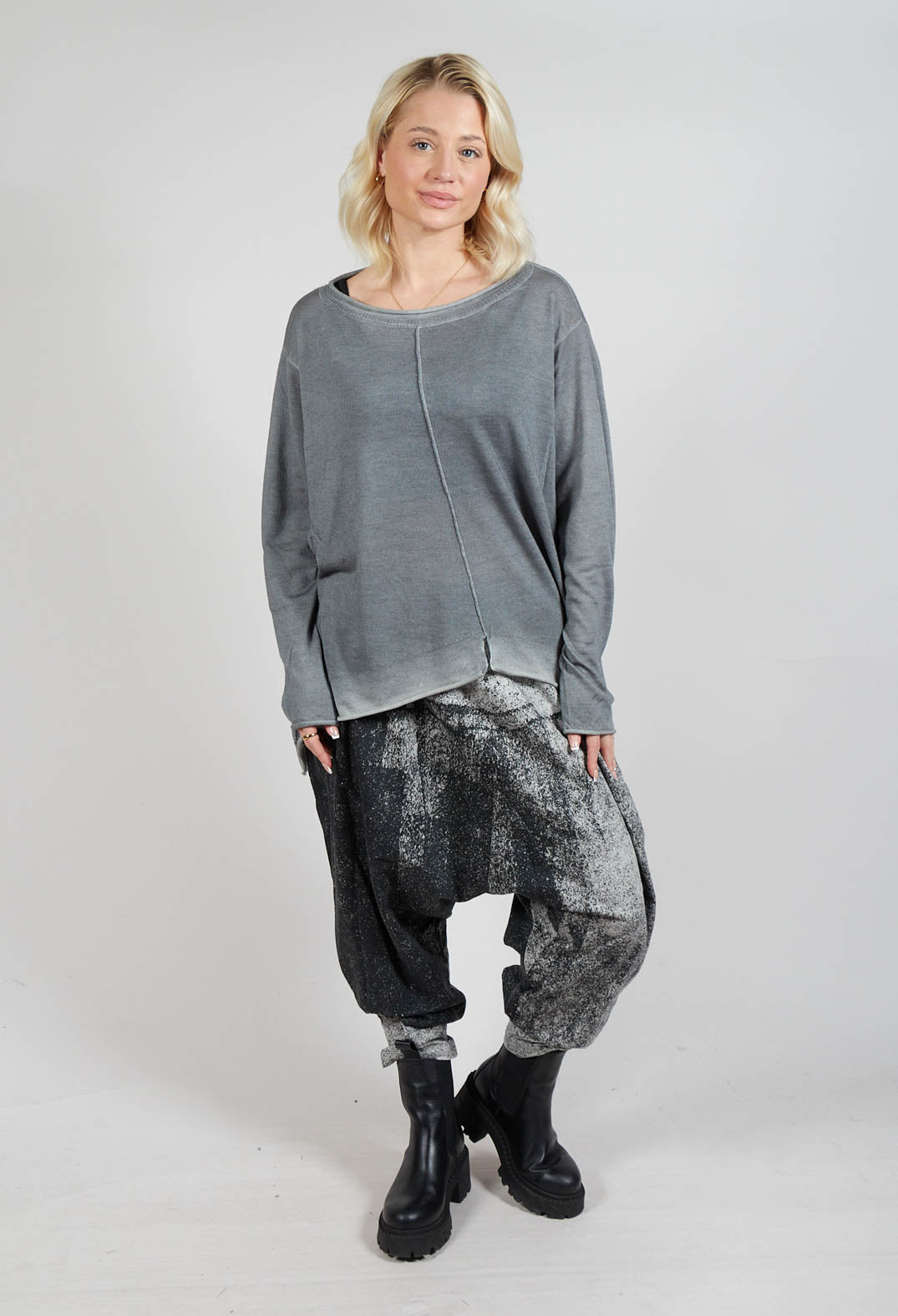 Knitted Slouch Jumper in Grey