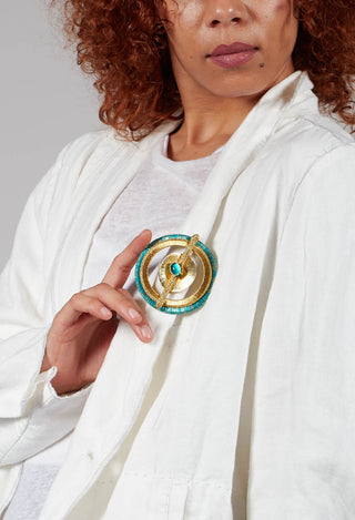 Saturne Brooch in Gold/Celadon