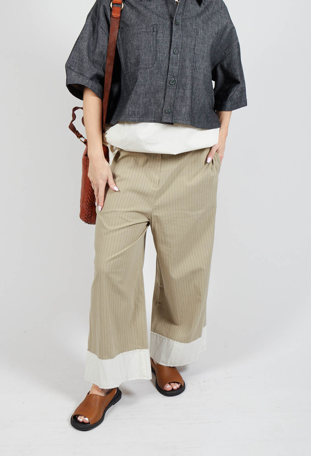 Pinstripe Trousers in Beige Stripe