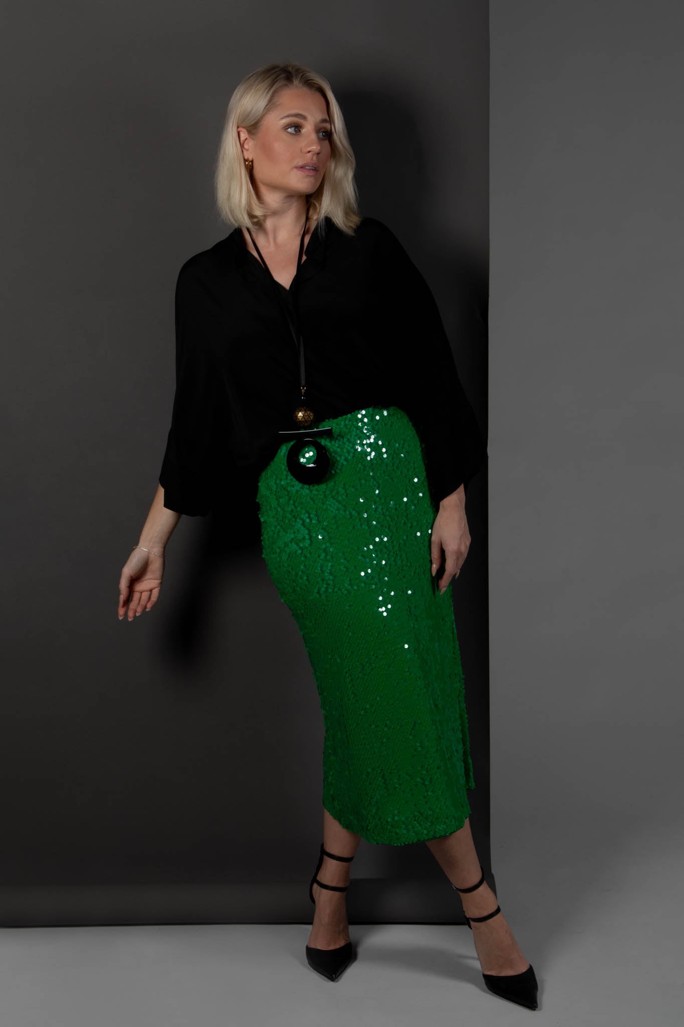 Skirt with Sequin Detail in Green