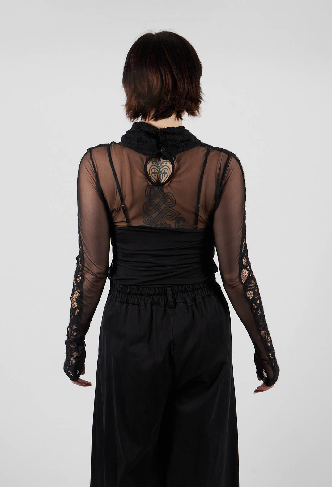 Lady Bodysuit in Pizzo Macrame Cinigliato and Tulle Nero