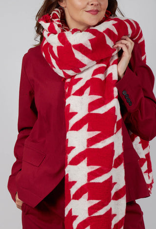 Large Dogstooth Print Scarf inCardinal Bone Jacquard