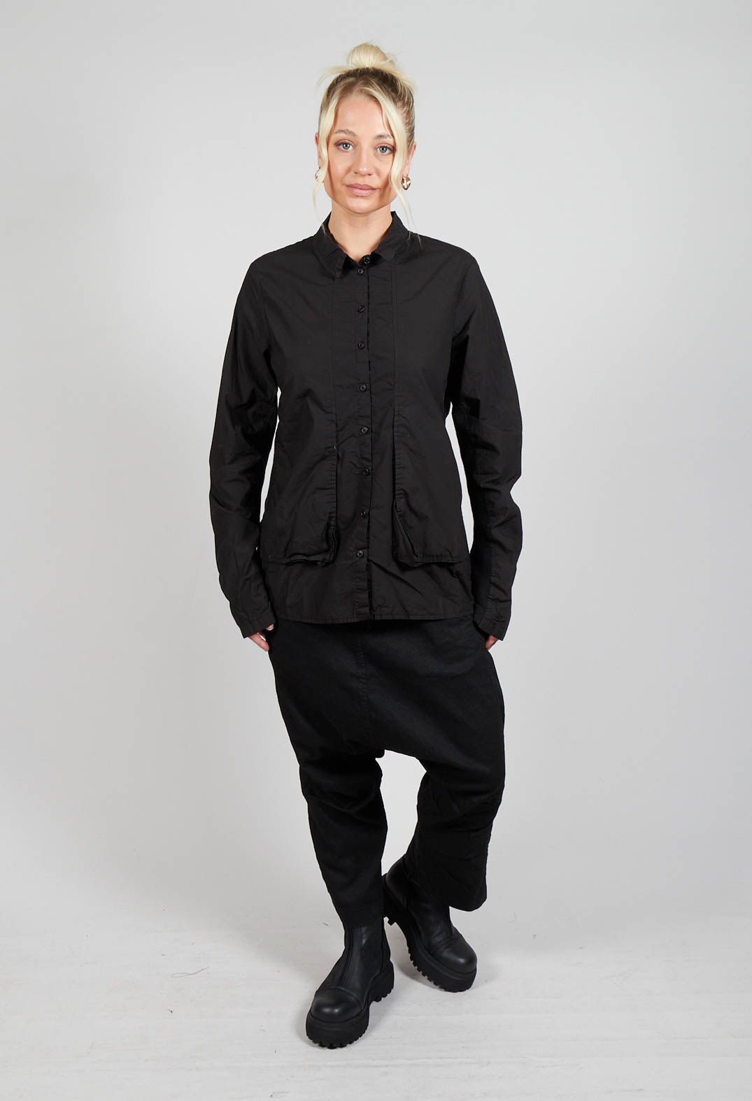 Layered Fabric Shirt in Black