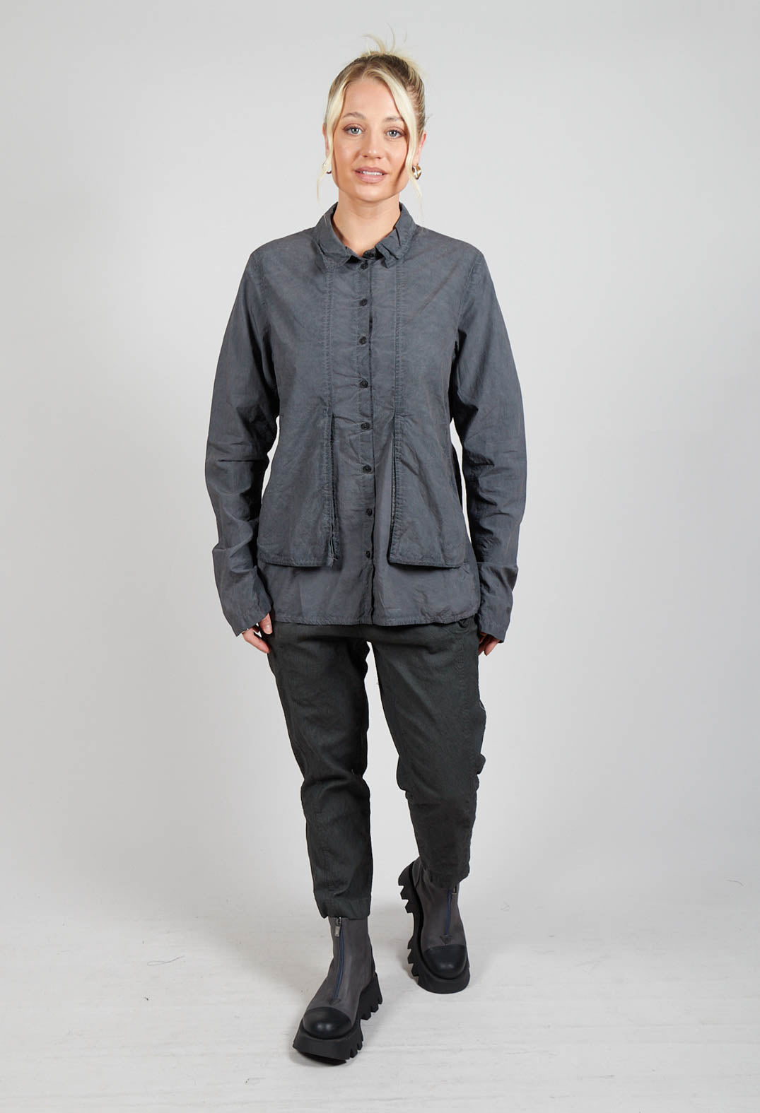 Layered Fabric Shirt in Coal Cloud