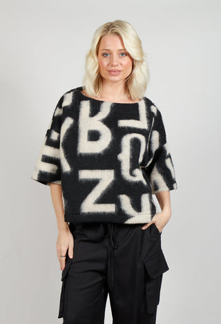 Letter Print Sweater in Black and Cream