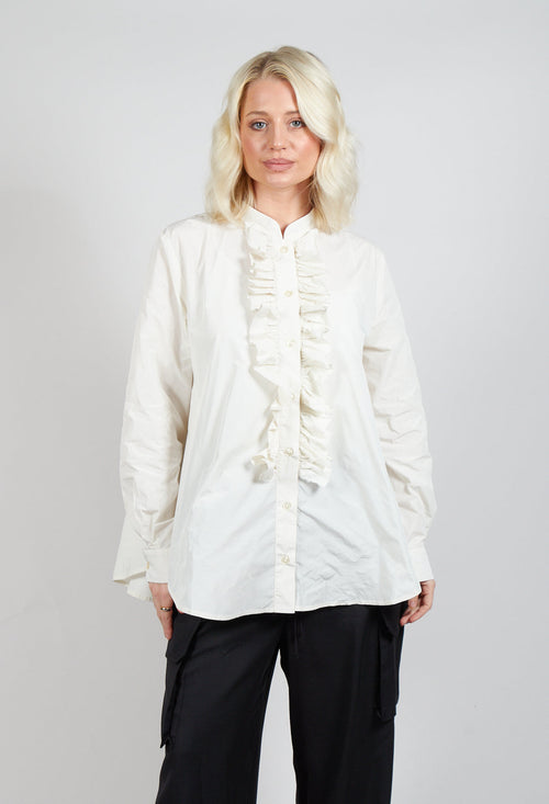 Light Taffeta Blouse with Ruffles in Off White