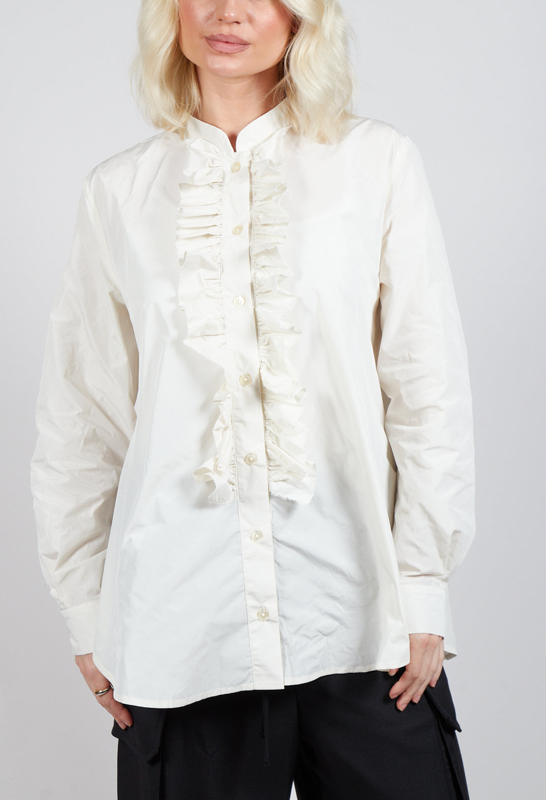 Light Taffeta Blouse with Ruffles in Off White