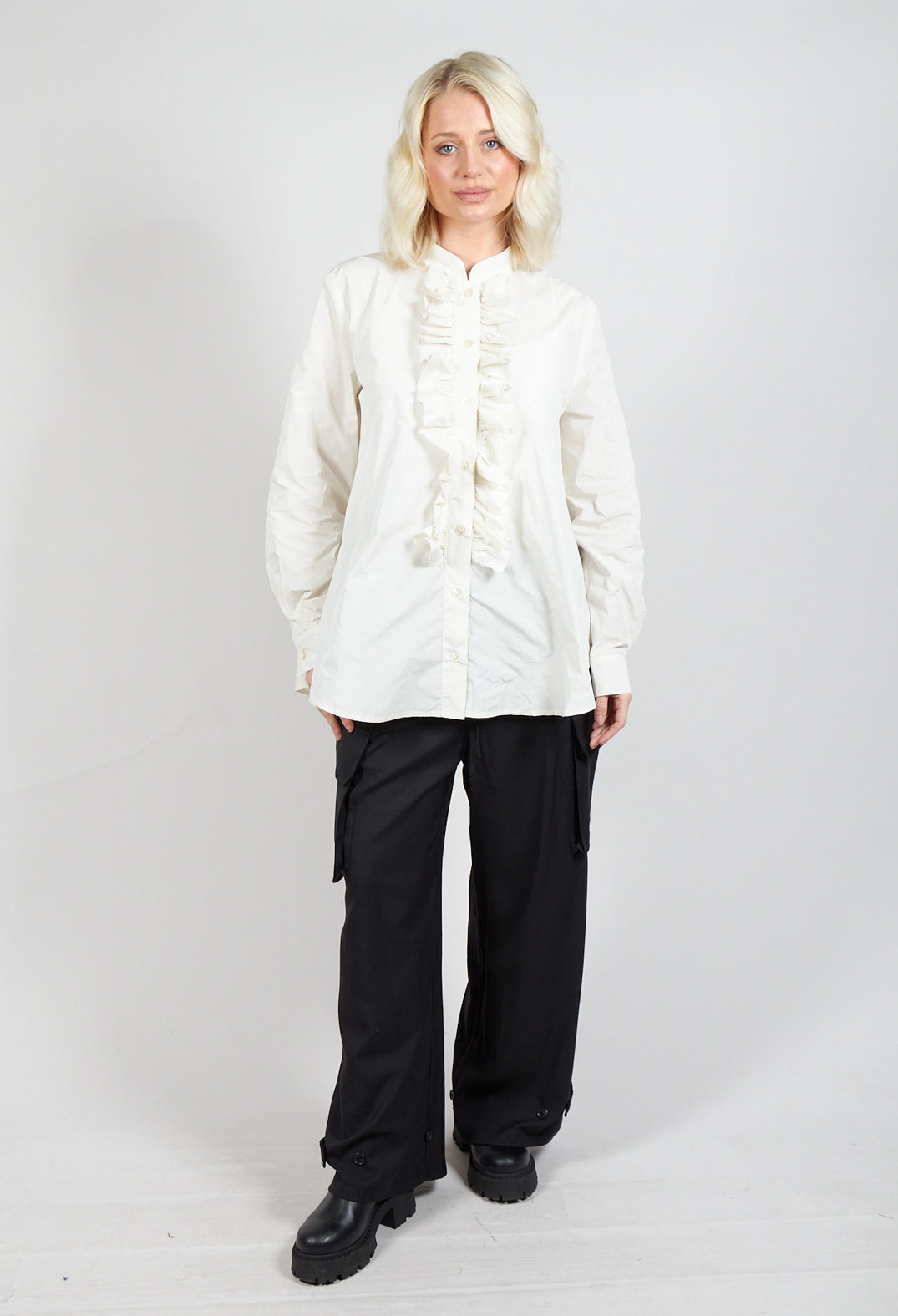 Light Taffeta Blouse with Ruffles in Off White