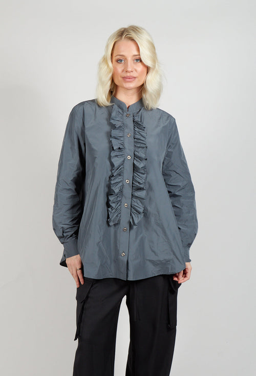 Light Taffeta Blouse with Ruffles in Oliv