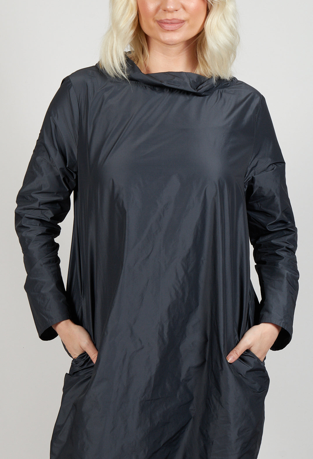 Light Taffeta Dress with Cowl Neck in Anthra