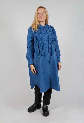 Light Taffeta Long Blouse with Ruffles in Blue