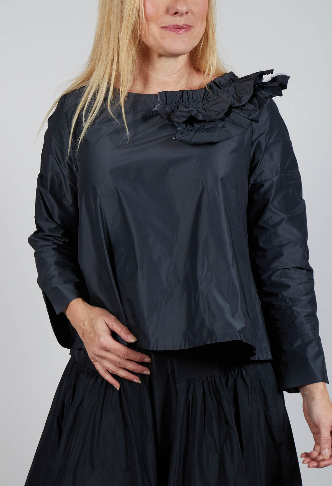 Light Taffeta Shirt with Ruffles in Anthra