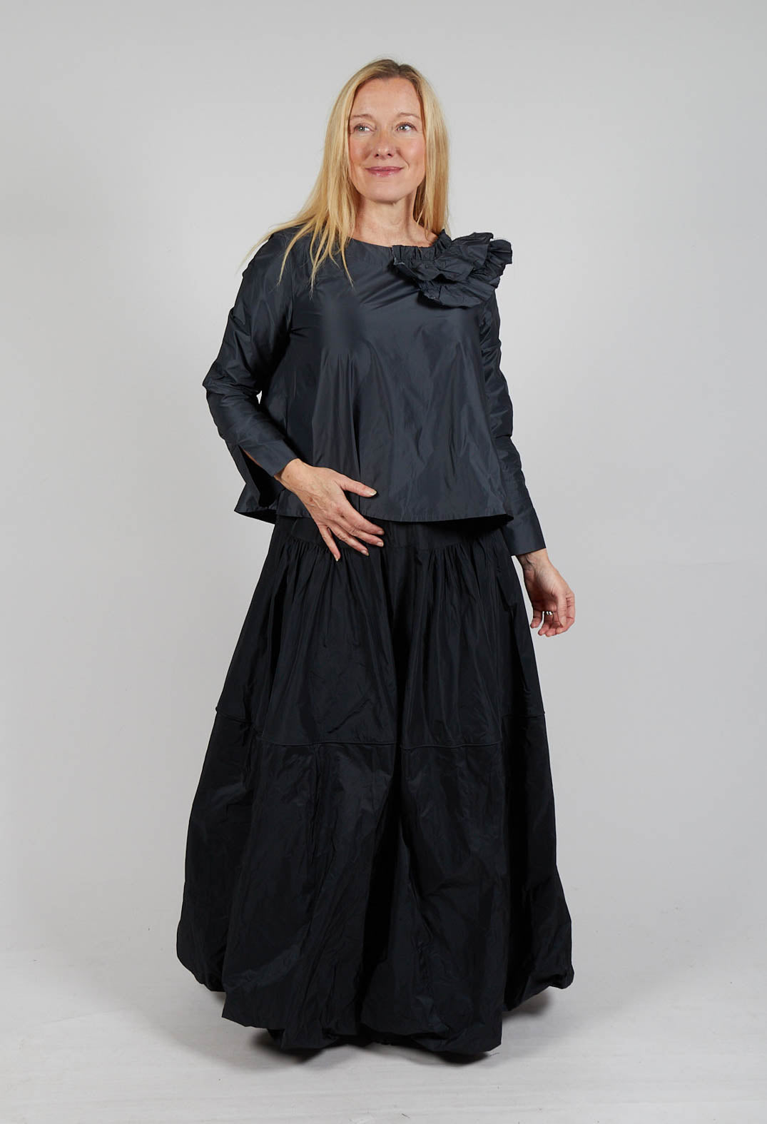 Light Taffeta Shirt with Ruffles in Anthra