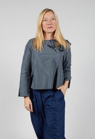 Light Taffeta Shirt with Ruffles in Oliv