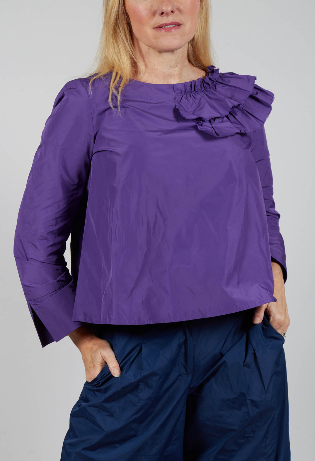 Light Taffeta Shirt with Ruffles in Purple