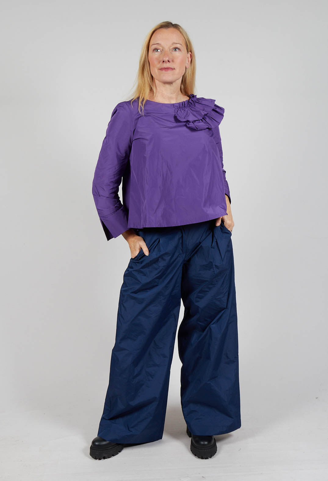 Light Taffeta Shirt with Ruffles in Purple