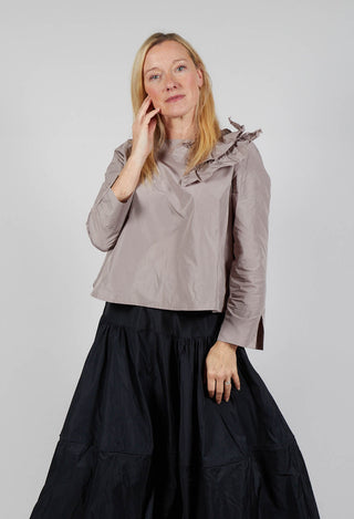 Light Taffeta Shirt with Ruffles in Stone