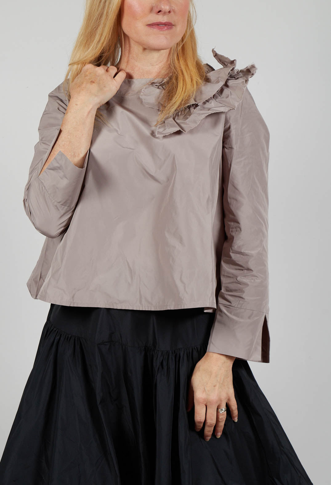 Light Taffeta Shirt with Ruffles in Stone