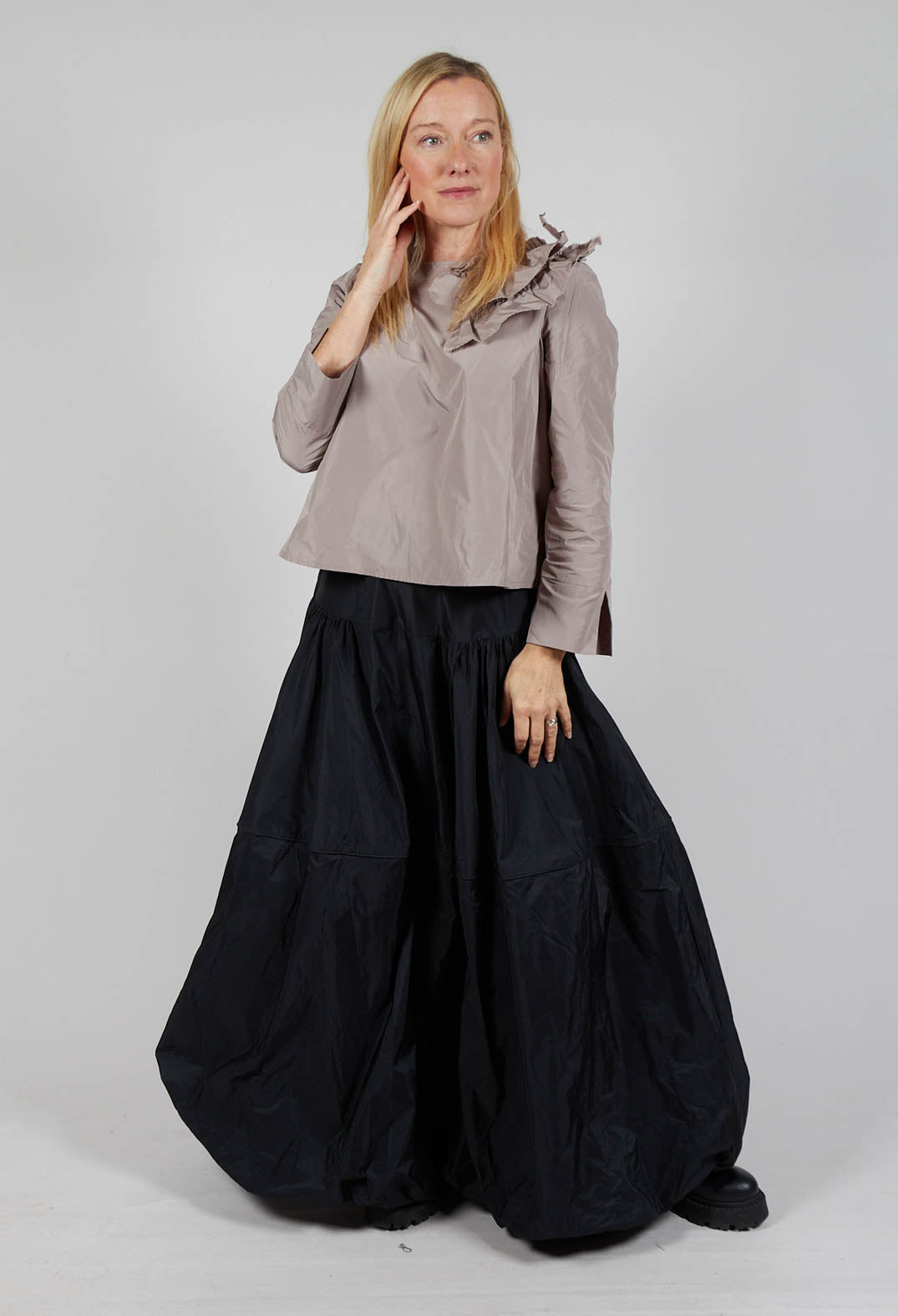 Light Taffeta Shirt with Ruffles in Stone