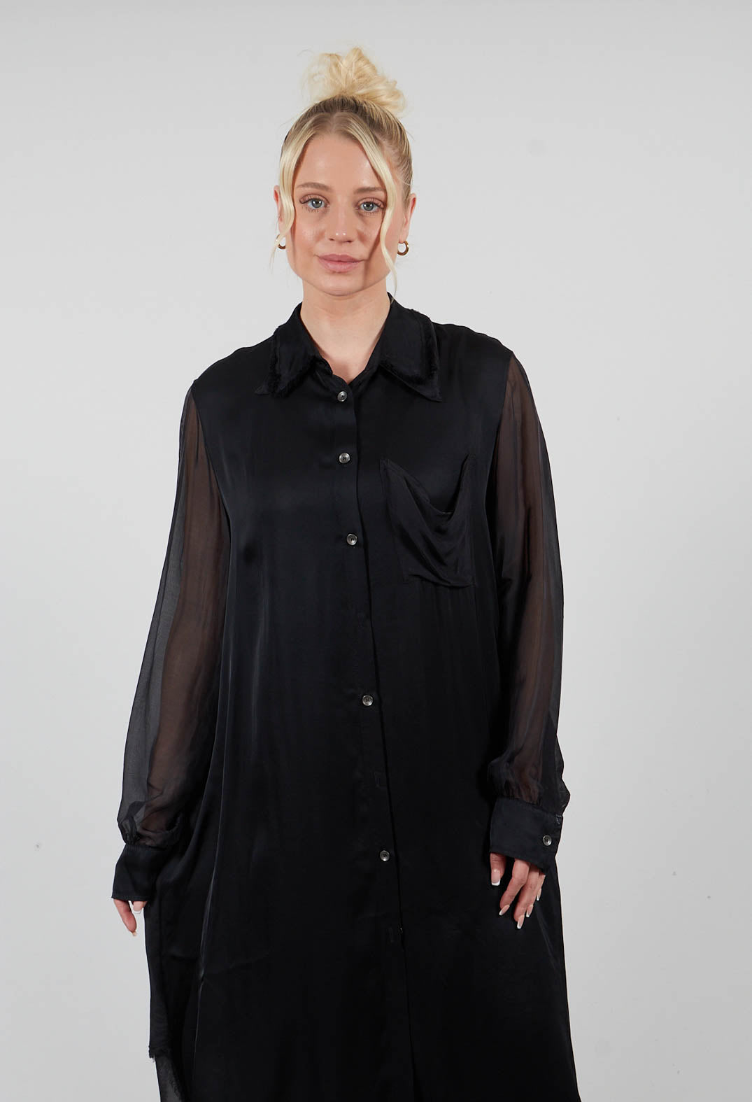 Lightweight Shirt Dress in Raso di Viscosa and Viscosa Seta Grey Storm