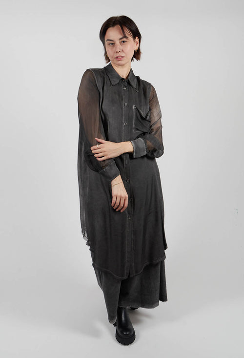 Lightweight Shirt Dress in Raso di Viscosa and Viscosa Seta Grey Storm