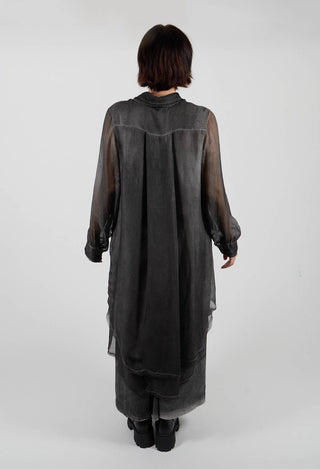 Lightweight Shirt Dress in Raso di Viscosa and Viscosa Seta Grey Storm