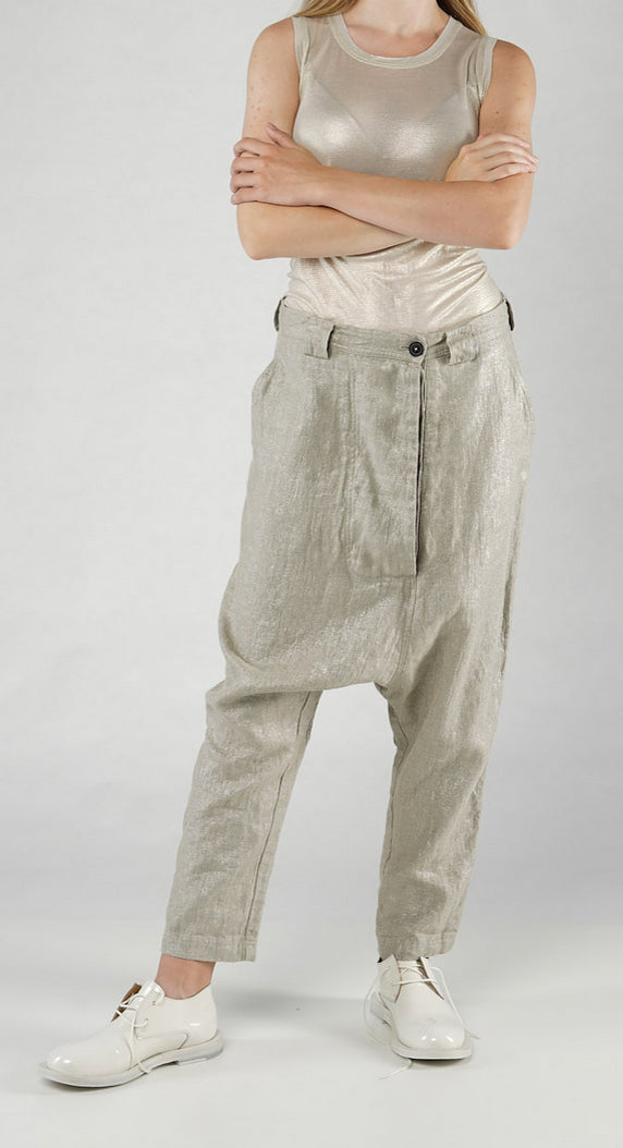 PRE-ORDER -  Linen Drop Crotch Trousers in Dust Sparkle