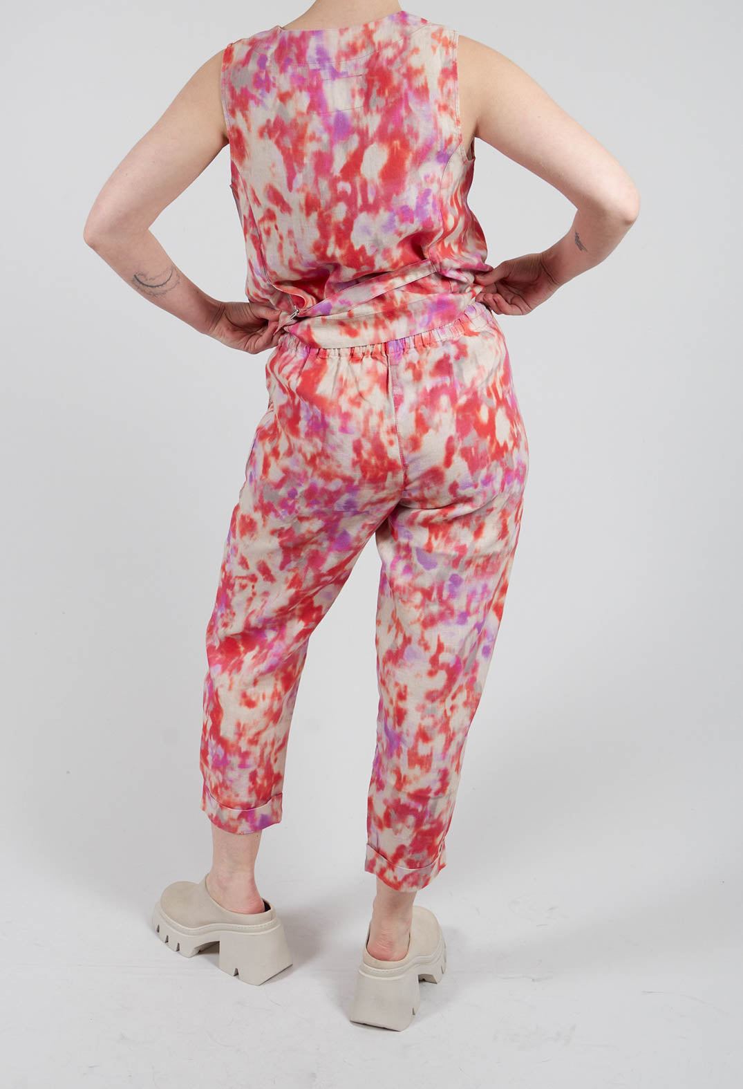 Linen Geisha Pants in Bright Red Print