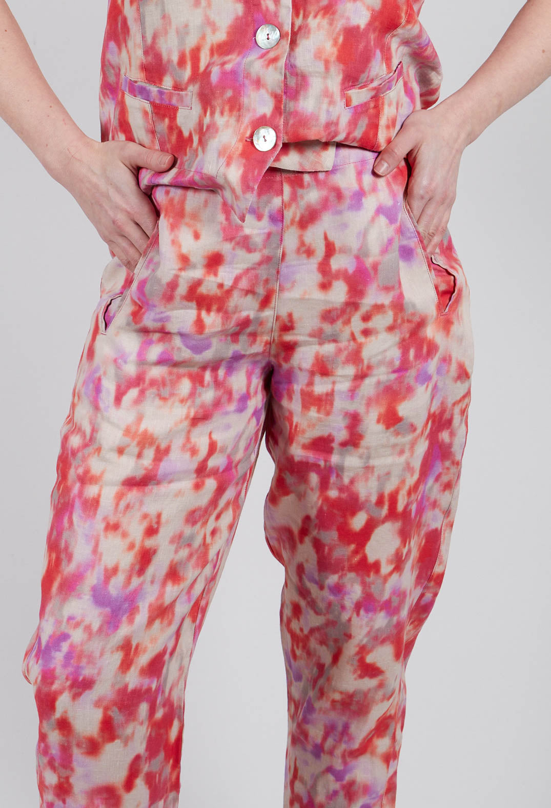 Linen Geisha Pants in Bright Red Print