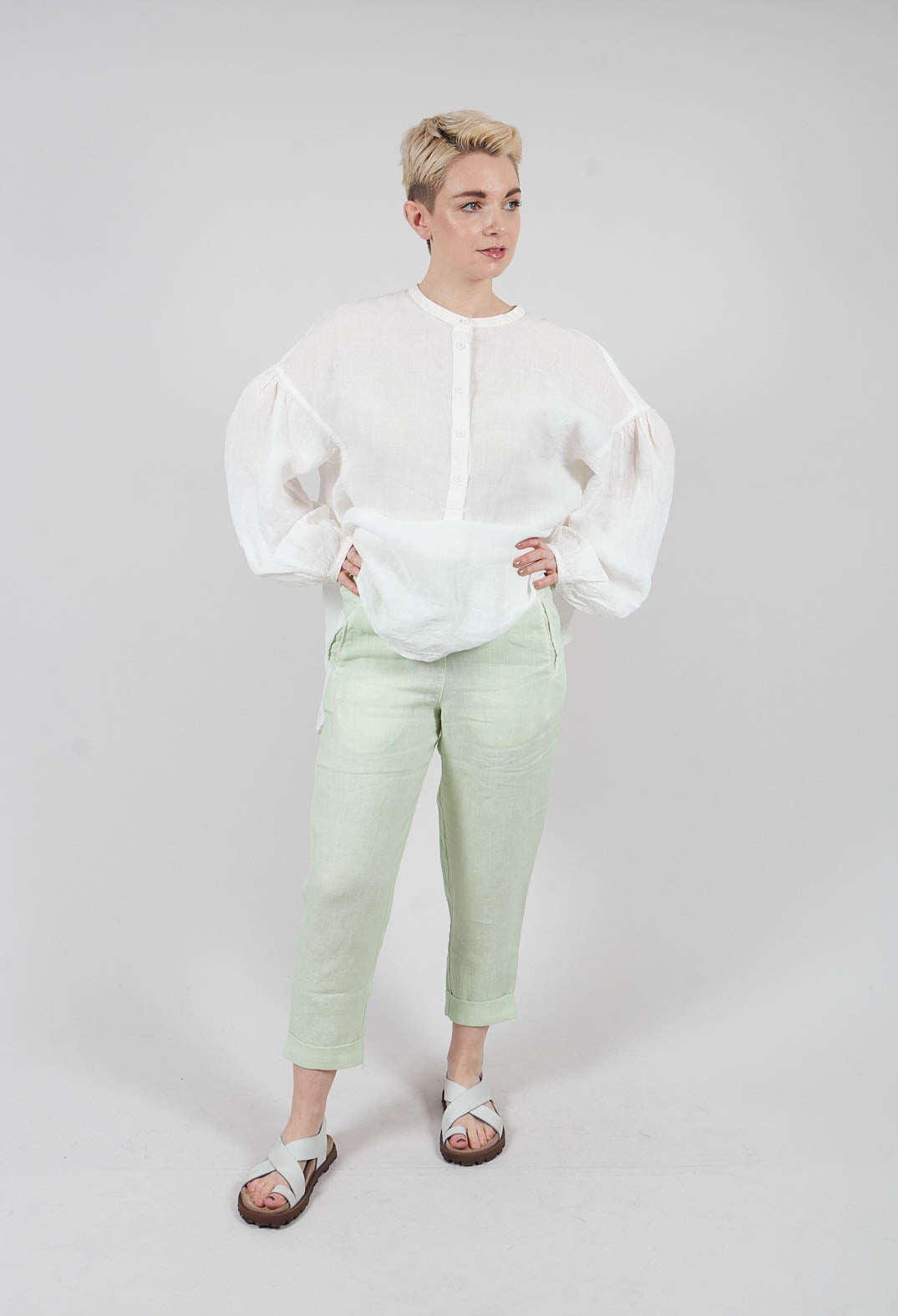 Linen Geisha Pants in Spring Green