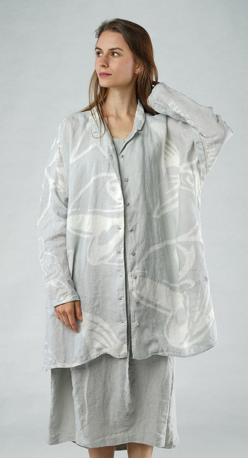 PRE-ORDER - Linen Shirt Dress in Black Print (Pictured in Grey Print)