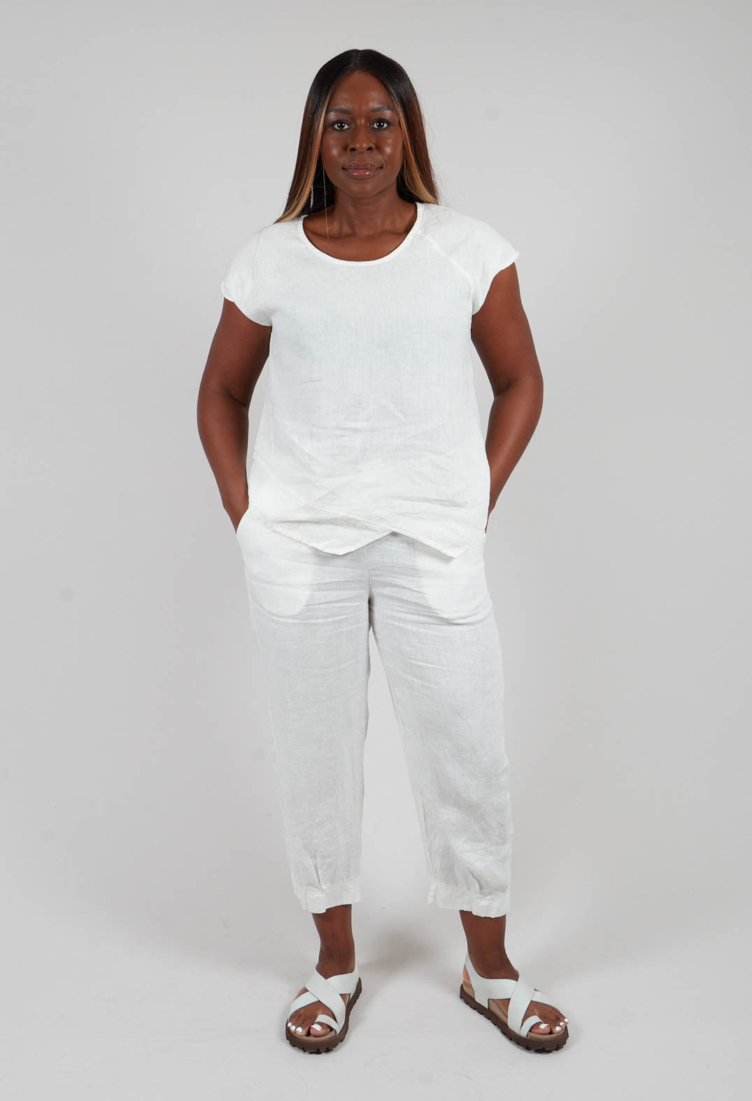 Linen Short Sleeve Top in Off White