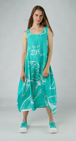 PRE-ORDER - Linen Tulip Hem Dress in Navy Print (Pictured in Aqua Print)