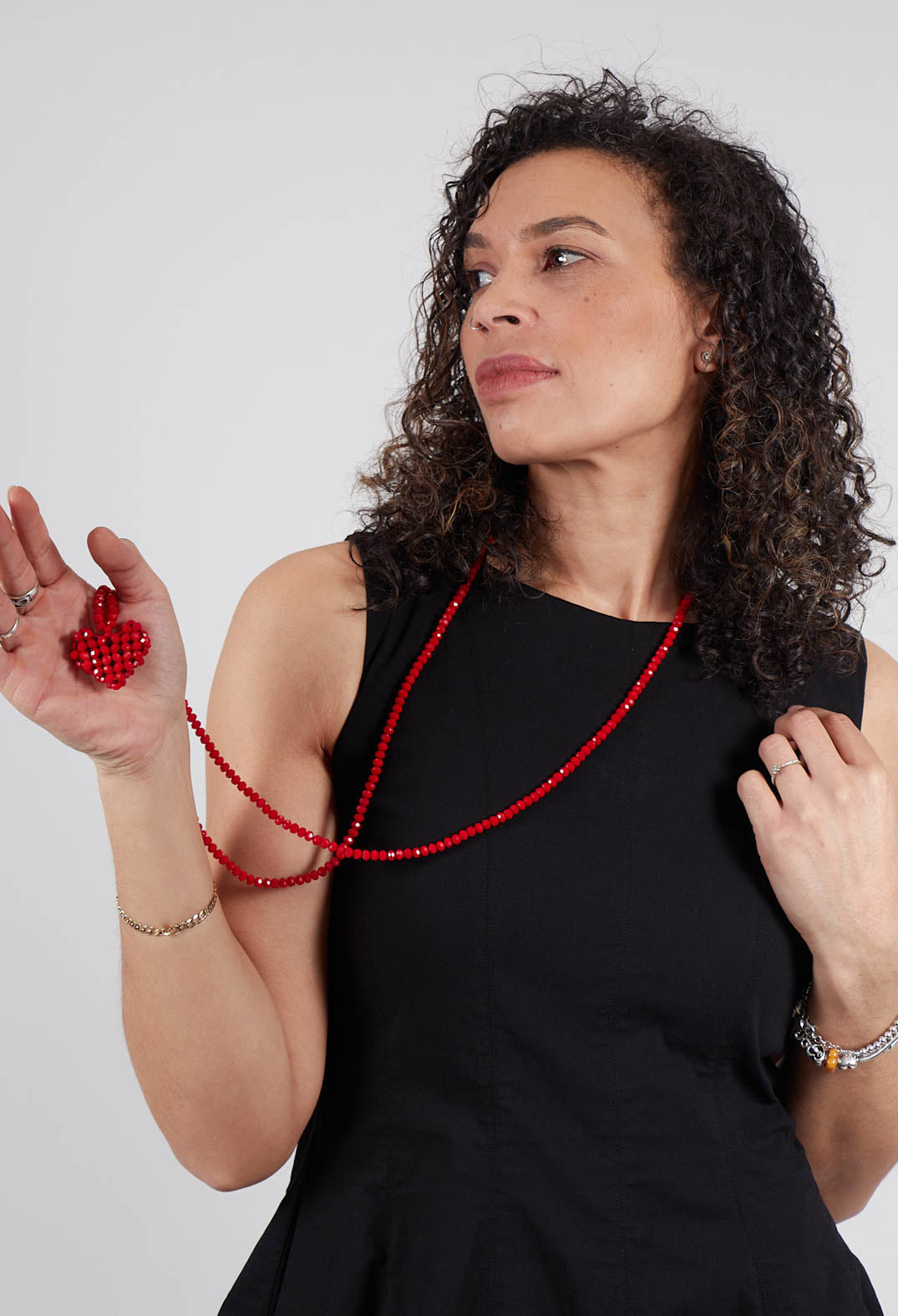 Long Across Heart Necklace in Red