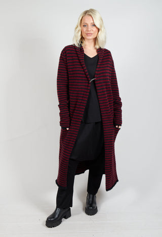 Long Cardigan in Merlot and Black Stripe