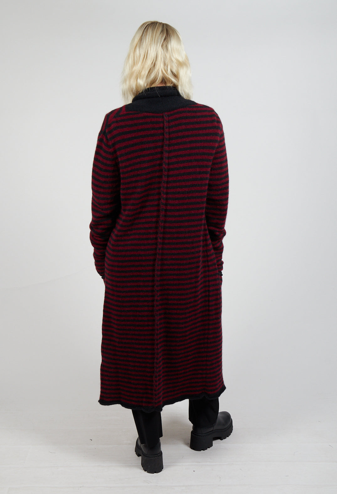 Long Cardigan in Merlot and Black Stripe