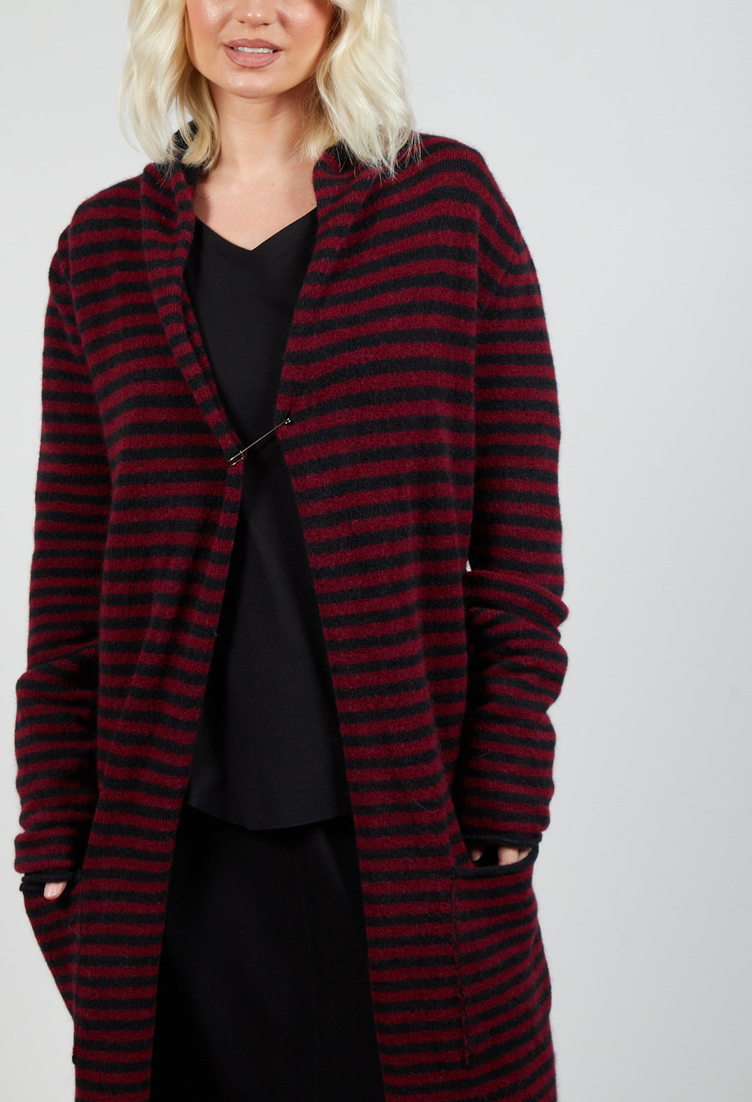 Long Cardigan in Merlot and Black Stripe