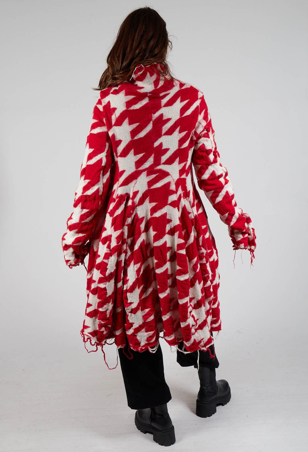 Long Dogstooth Coat in Cardinal Bone Jacquard